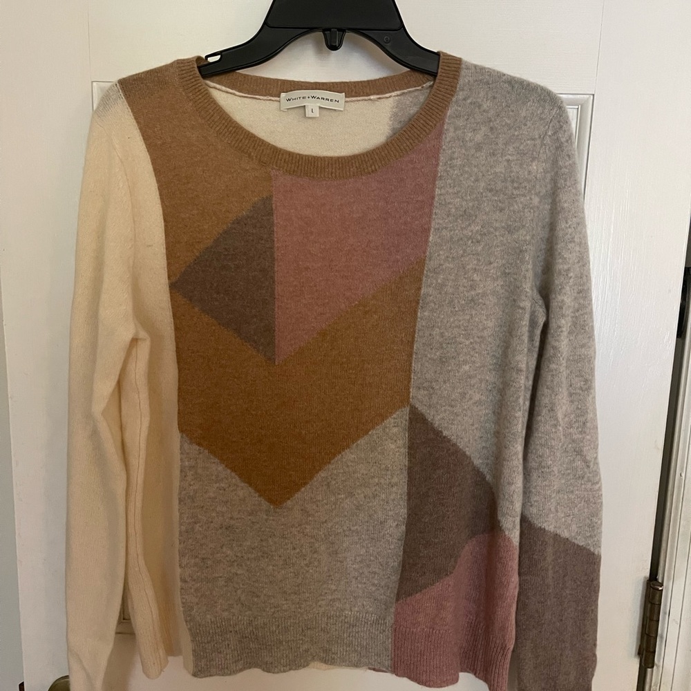White and Warren Cashmere color block sweater